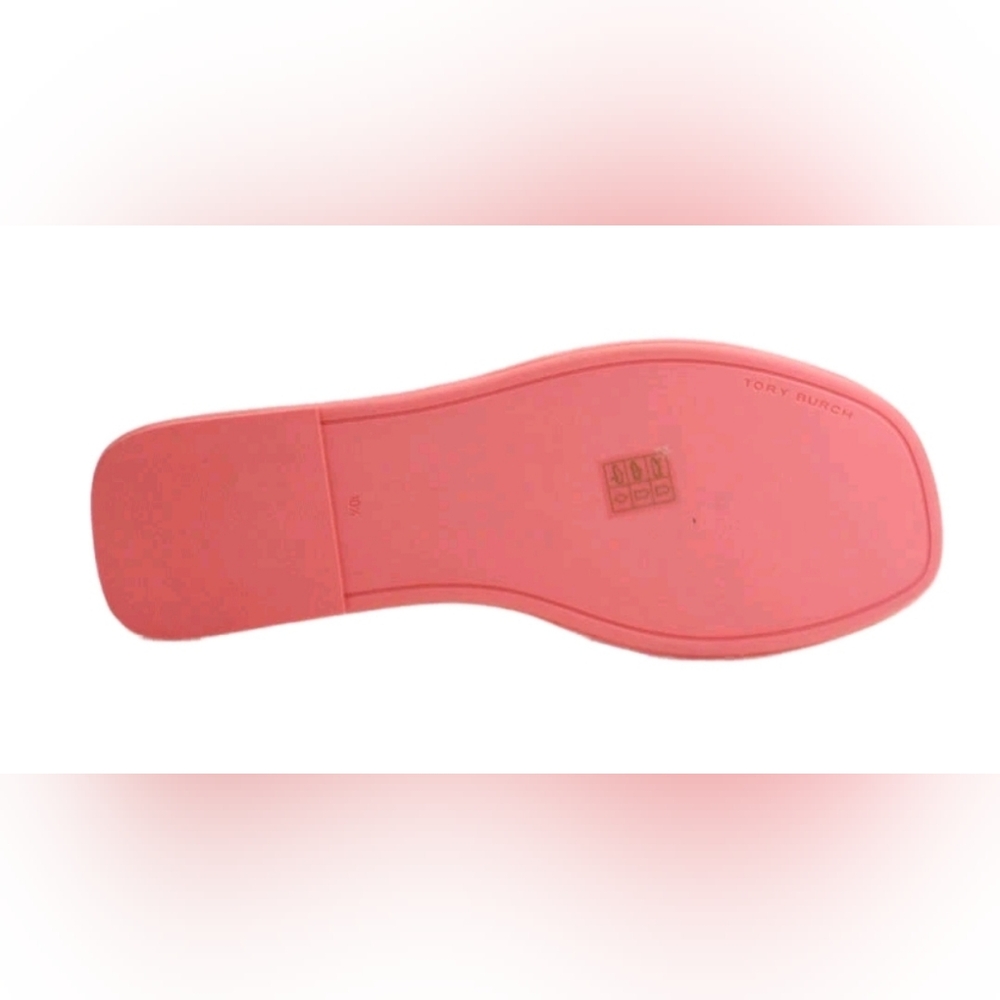 NEW Tory Burch Leather Slip On Double T Sport Slide Sandals Pink Coral 10.5 - Picture 5 of 7